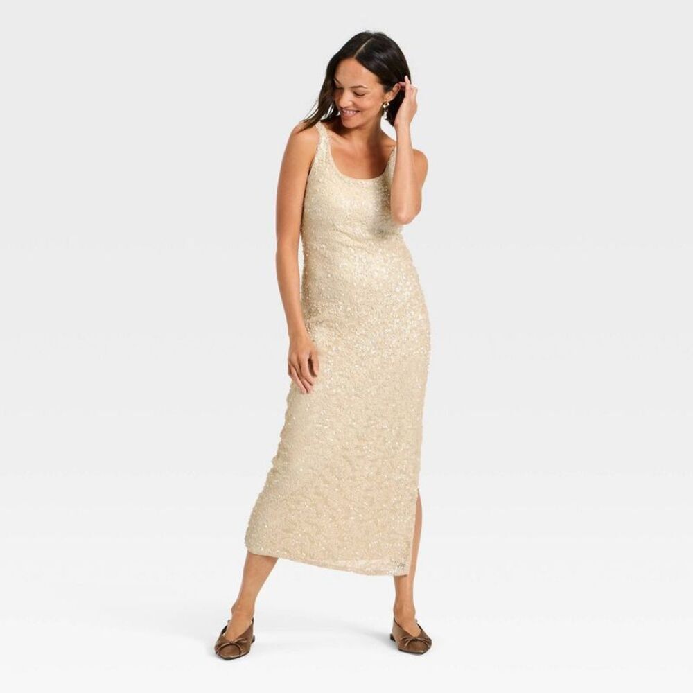 Women's Sequin Slip Maxi Dress - A New Day Cream M